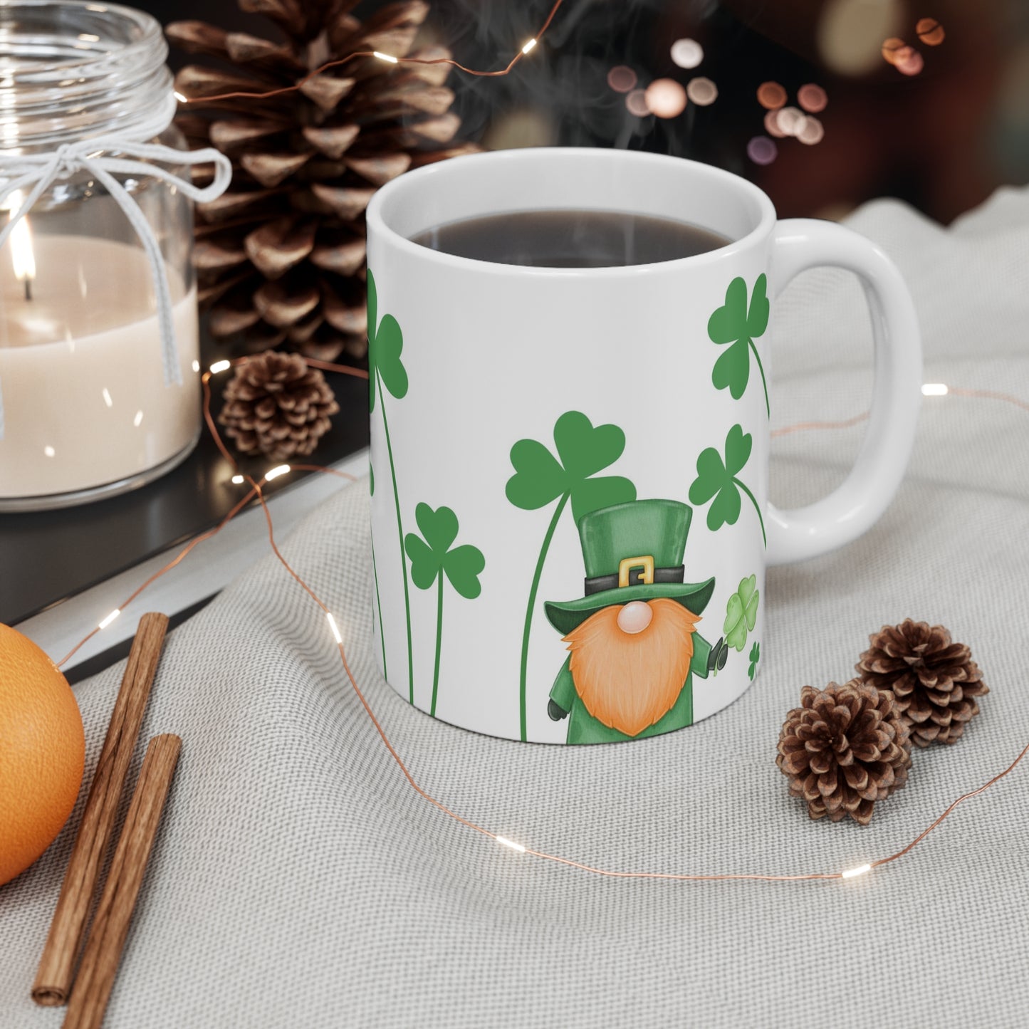 Lucky Leprechaun, Custom Clover Ceramic Mug 11oz