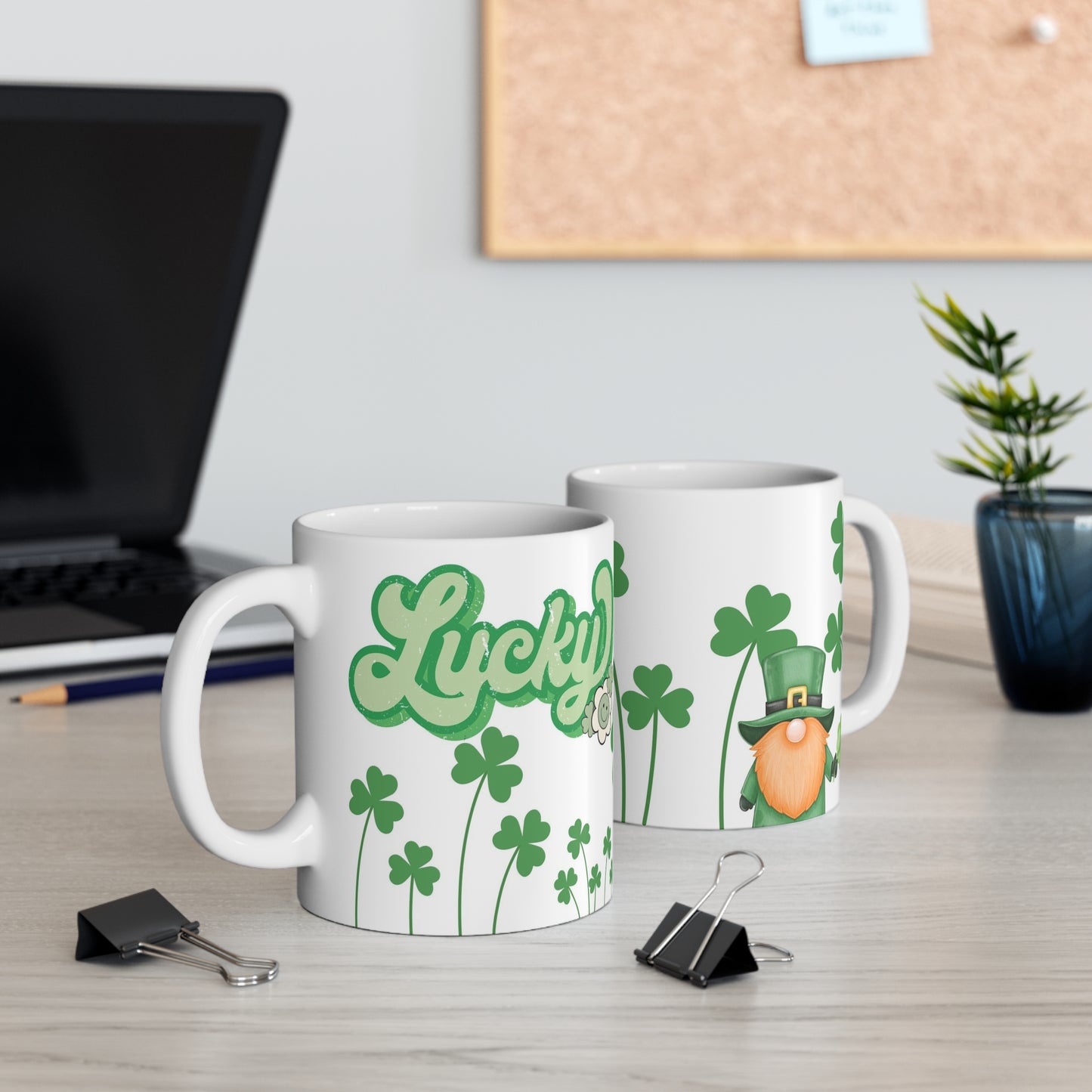 Lucky Leprechaun, Custom Clover Ceramic Mug 11oz