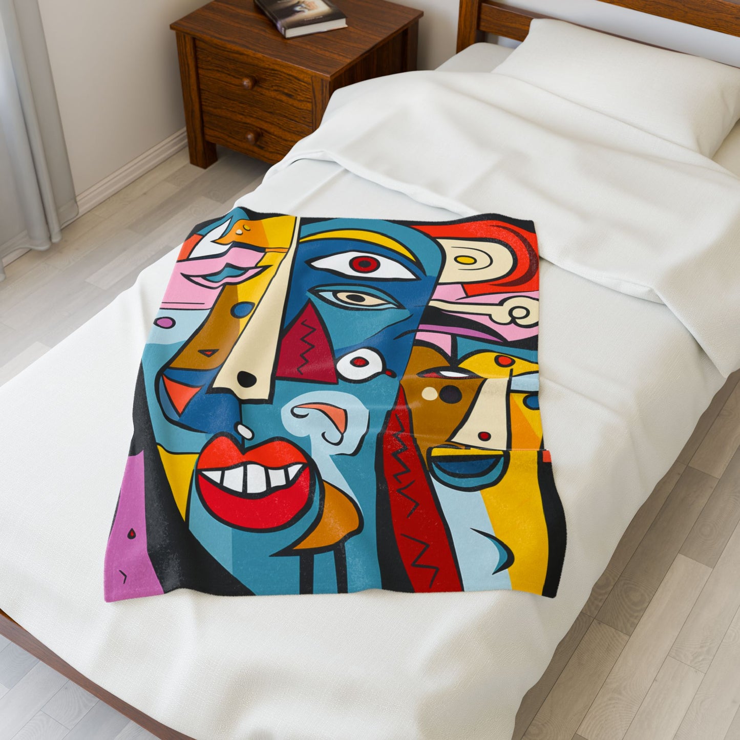 Red Lip, Picasso Inspired, Surreal, Modern Art, Abstract Face Velveteen Plush Blanket - Cozy Art-Inspired Throw for Home Décor