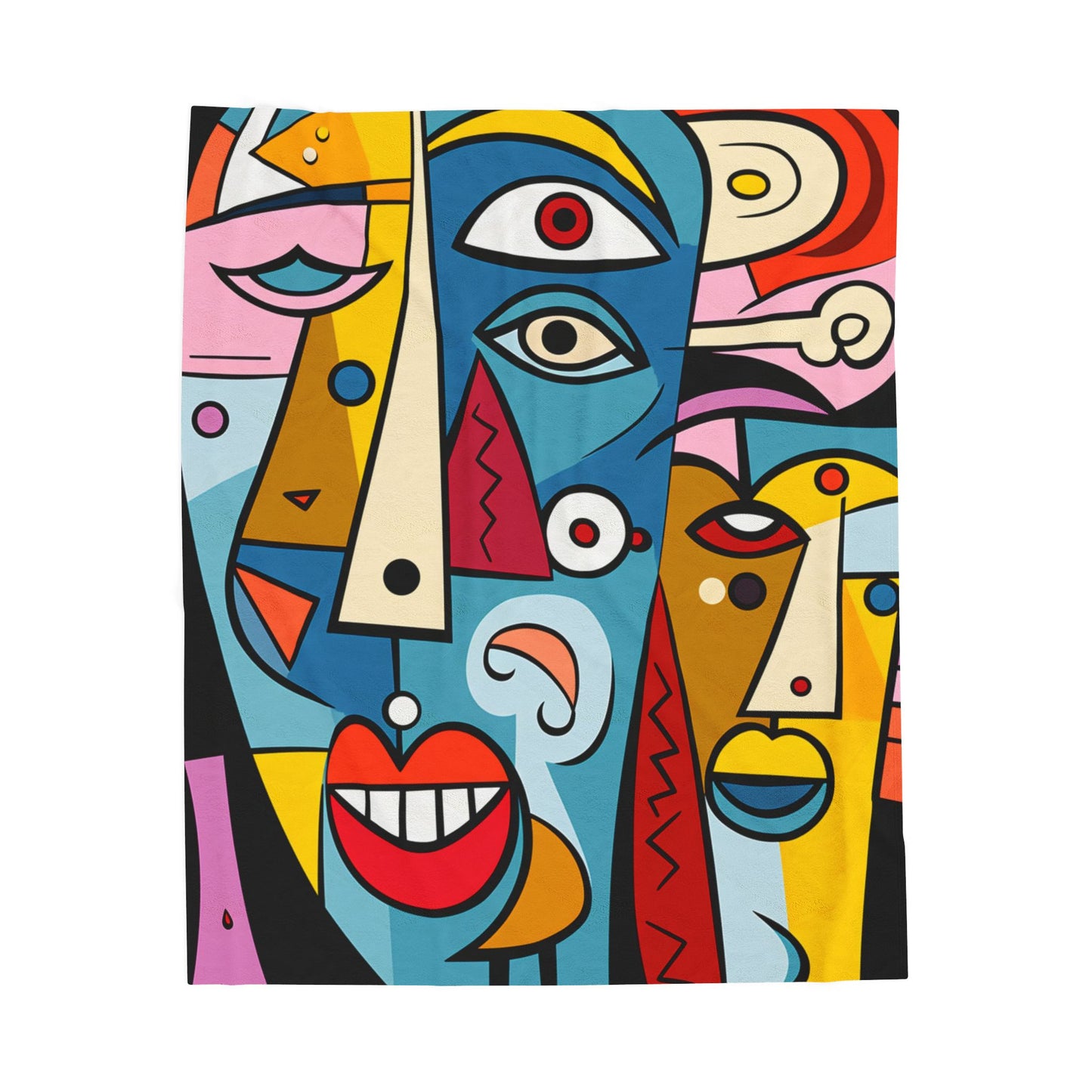 Red Lip, Picasso Inspired, Surreal, Modern Art, Abstract Face Velveteen Plush Blanket - Cozy Art-Inspired Throw for Home Décor