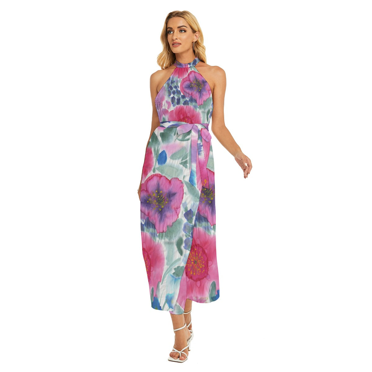 Beautiful Bloom Women's Wrap Belted Halter Dress [FREE SHIPPING]