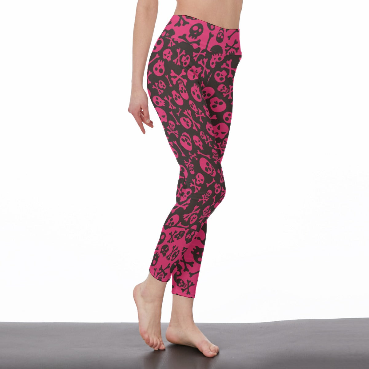 Pink Skull & Crossbones Women's High Waist Halloween Leggings | Side Stitch Closure