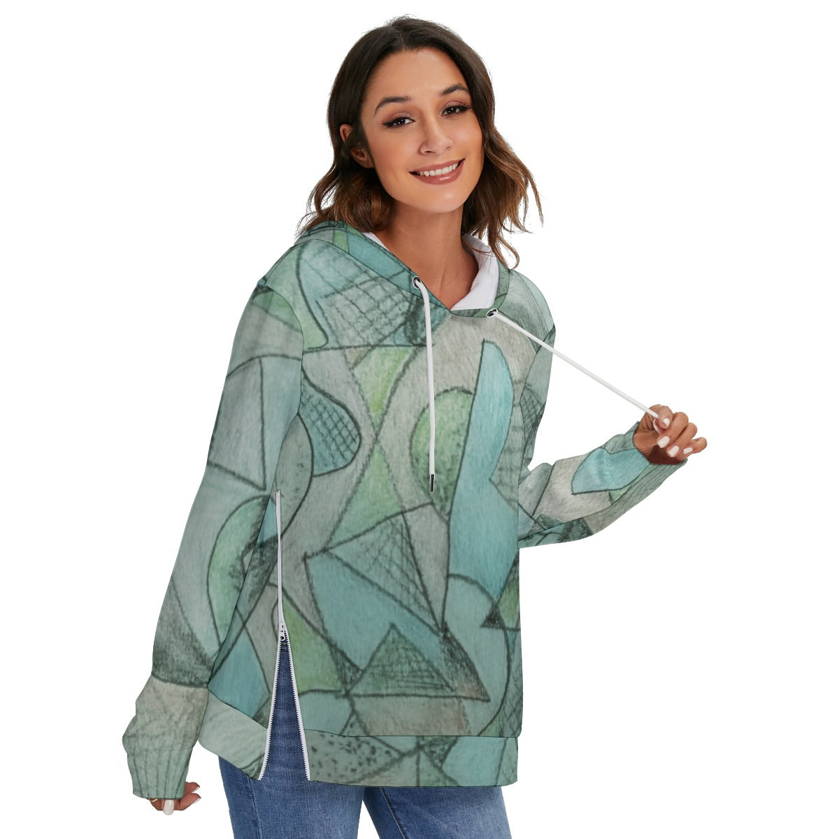 Cozy Cubism Women's Heavy Fleece Zip-on-the-Side Hoodie  [FREE SHIPPING]