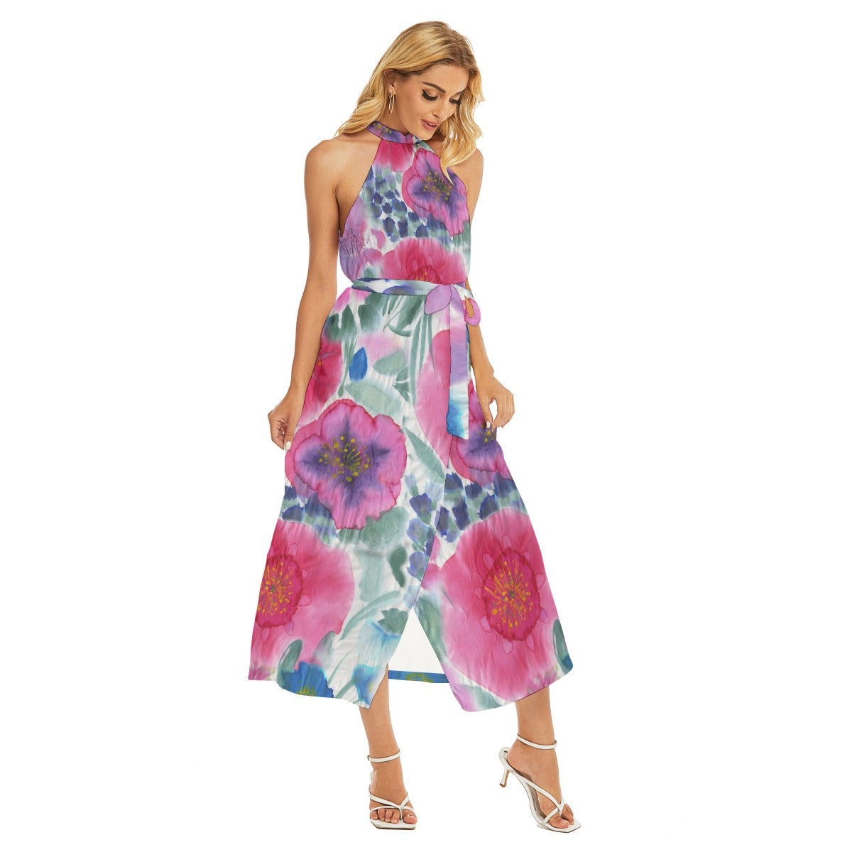 Beautiful Bloom Women's Wrap Belted Halter Dress [FREE SHIPPING]