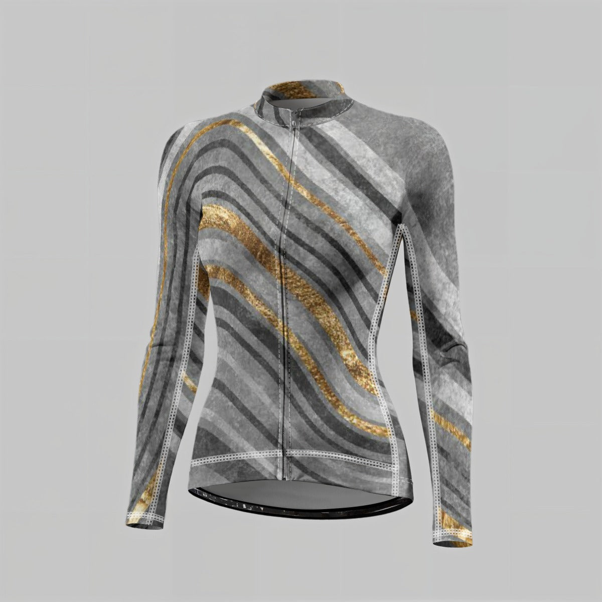 Glitter & Gray All-Over Print Raglan Women's Jersey Cycling Jacket, Zip front, Long-Sleeve - Ann Malley Staycation Essentials