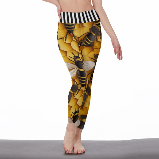 Bee Hive Multicolored All-Over Print Women's High Waist Leggings | Yoga Pants | Side Stitch Closure sizes XS-5XL