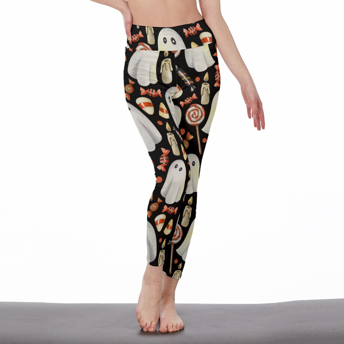 Ghost Candy Women's High Waist Halloween Leggings | Side Stitch Closure