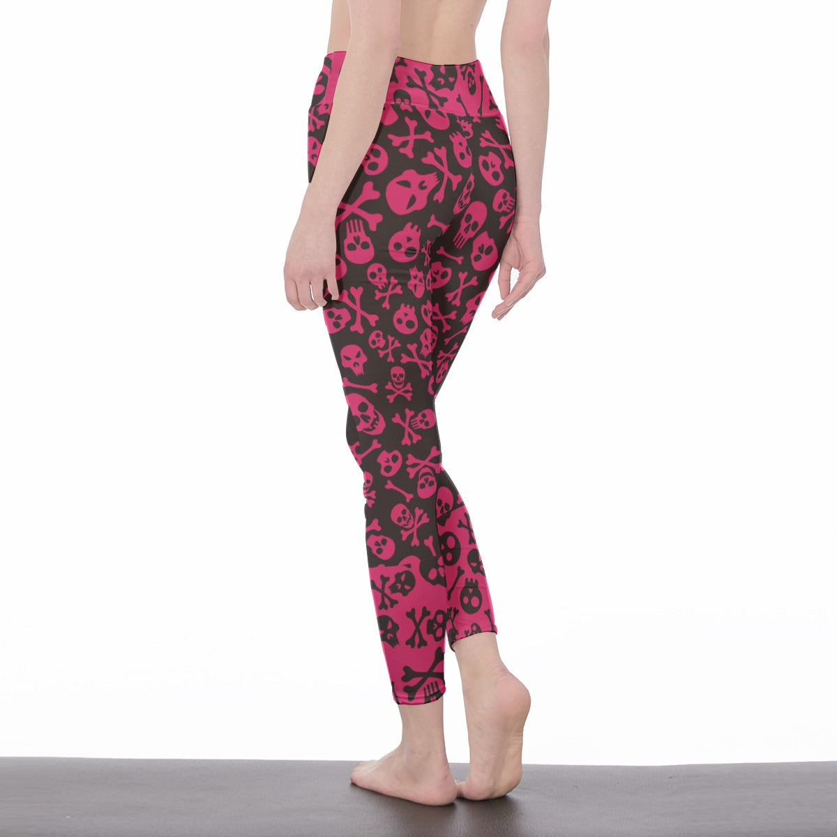 Pink Skull & Crossbones Women's High Waist Halloween Leggings | Side Stitch Closure