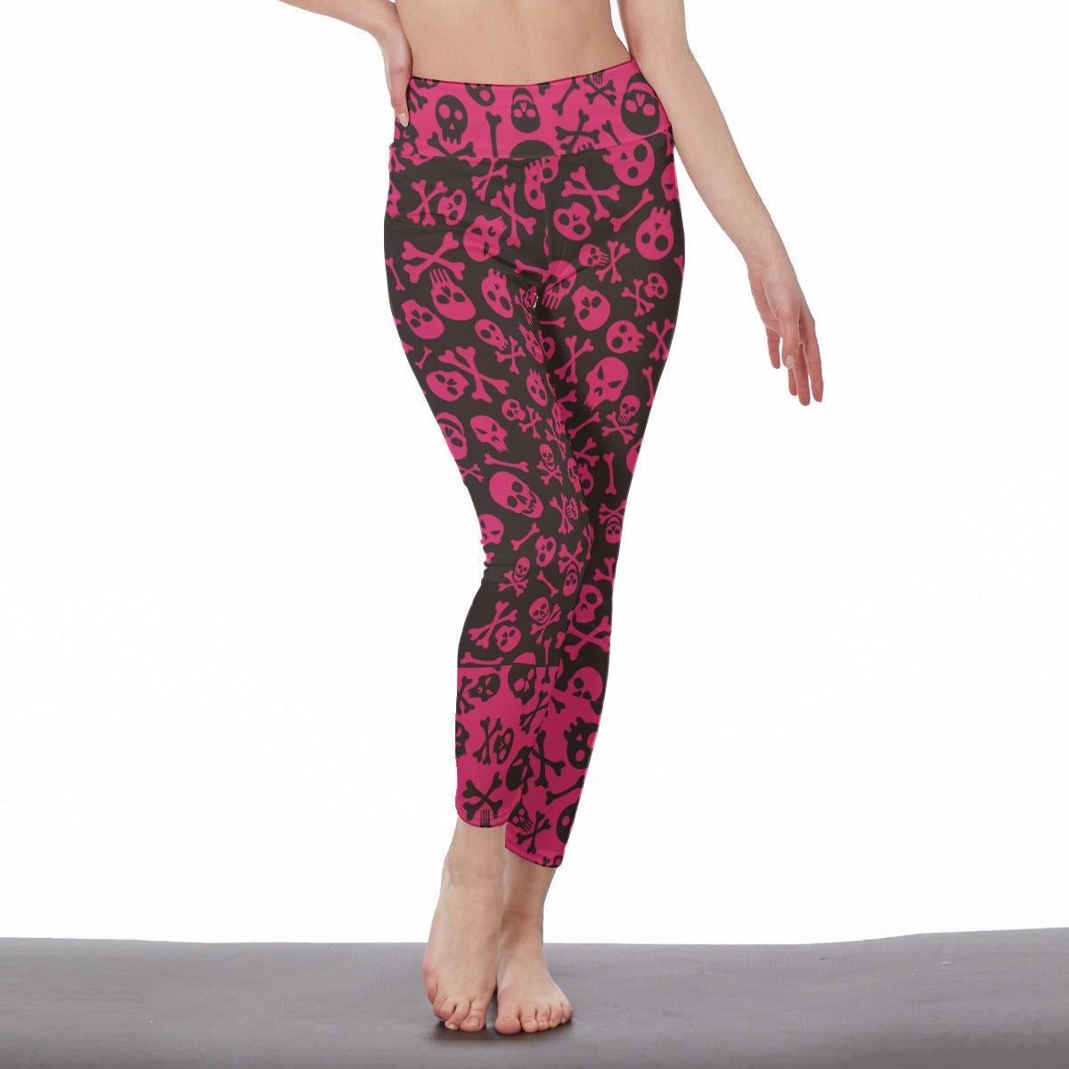 Pink Skull & Crossbones Women's High Waist Halloween Leggings | Side Stitch Closure