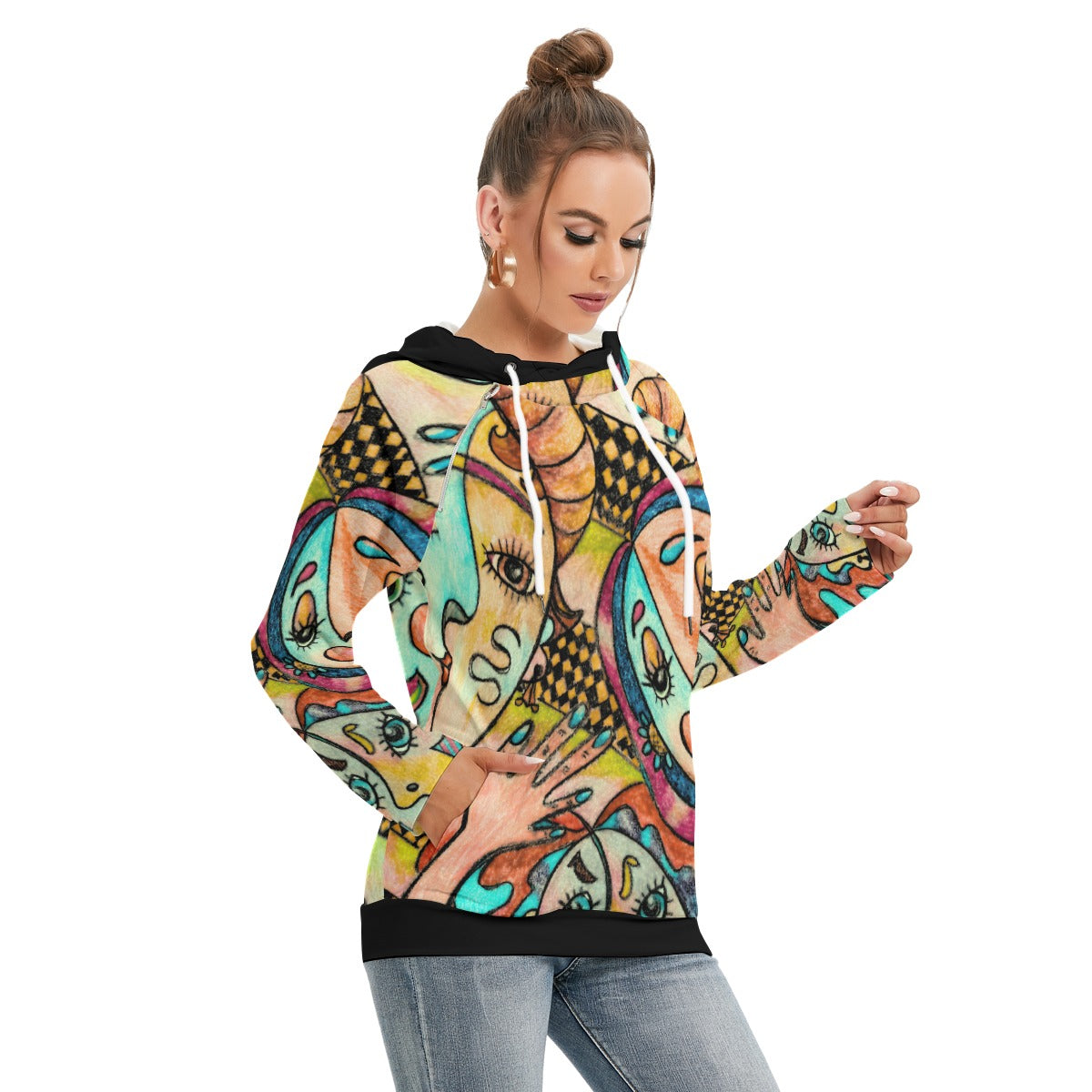 Lady Face All-Over Print Women's Hoodie with Double Hood