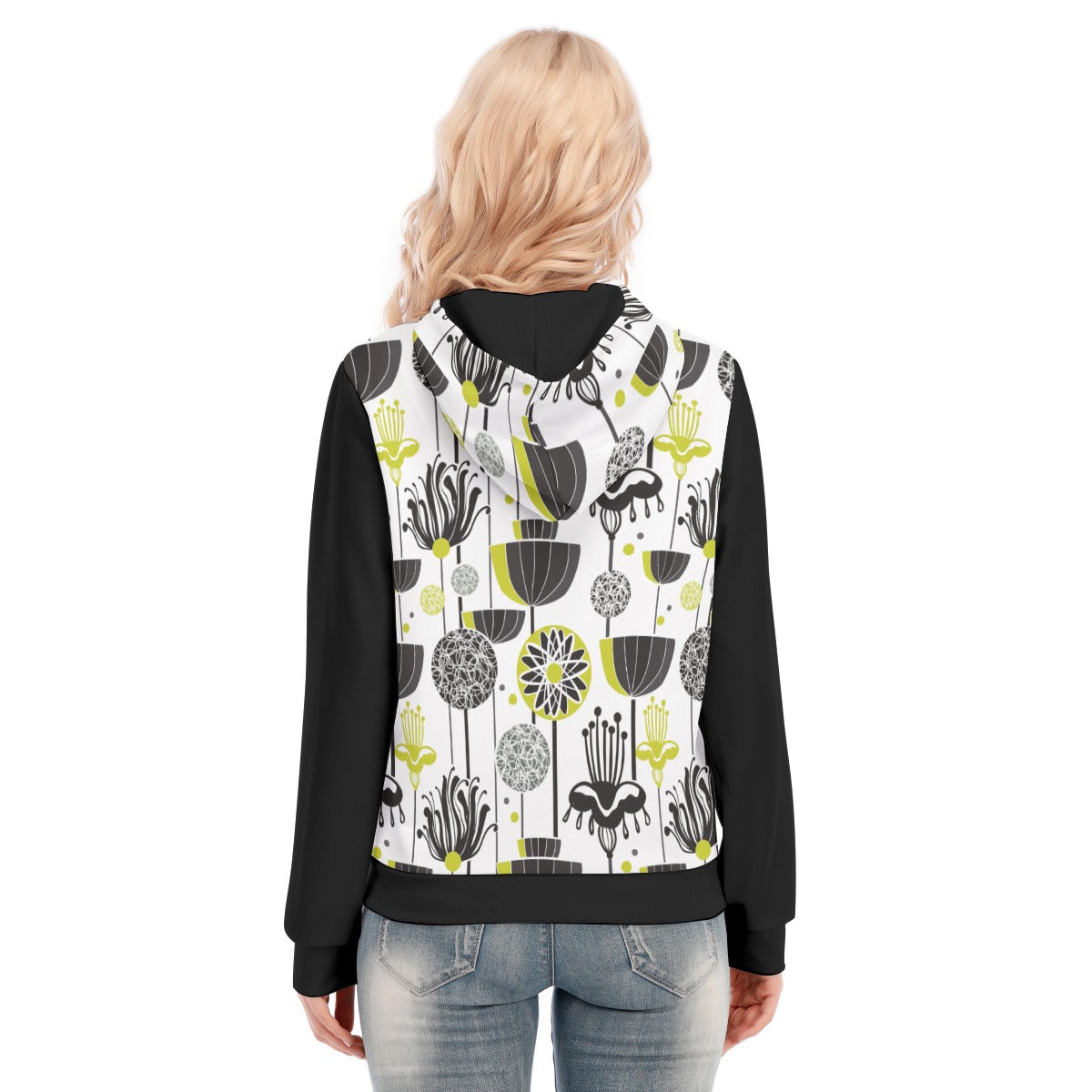 Scandi Celadon All-Over Print Women's Hoodie with Zipper