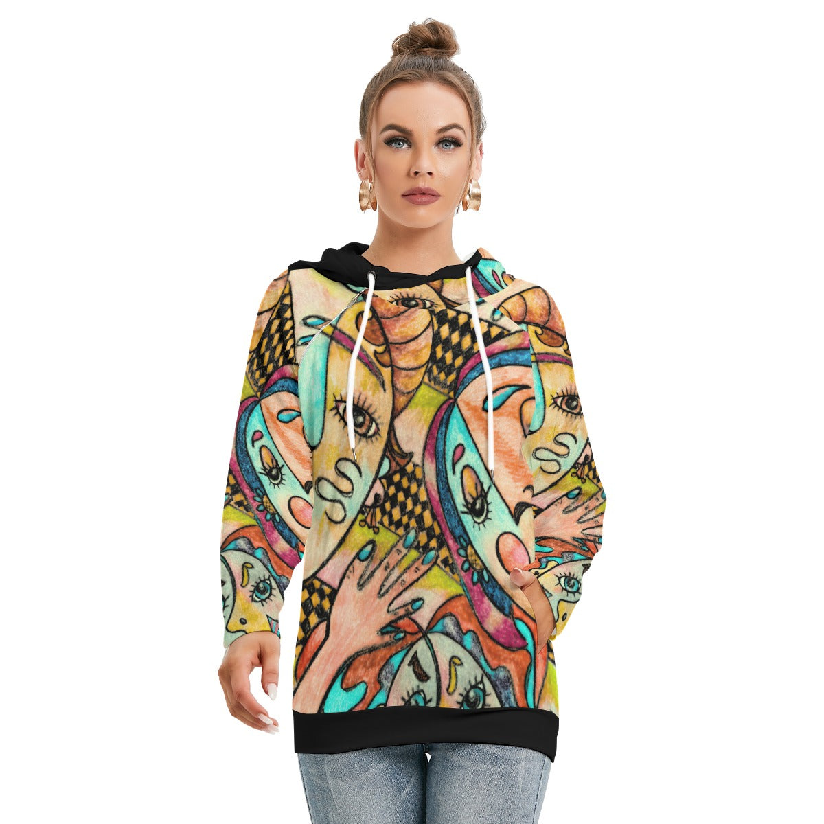 Lady Face All-Over Print Women's Hoodie with Double Hood