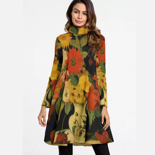 Autumn Bouquet Women's Long-Sleeve Turtleneck Midi-Dress