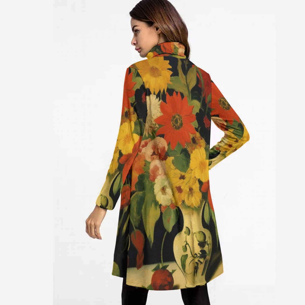 Autumn Bouquet Women's Long-Sleeve Turtleneck Midi-Dress