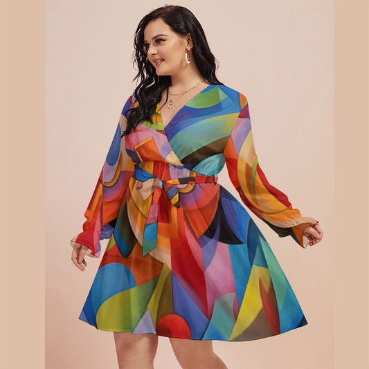 Artist's Pick Women's V-neck Dress With Waistband (Plus Size) [free flat rate shipping]