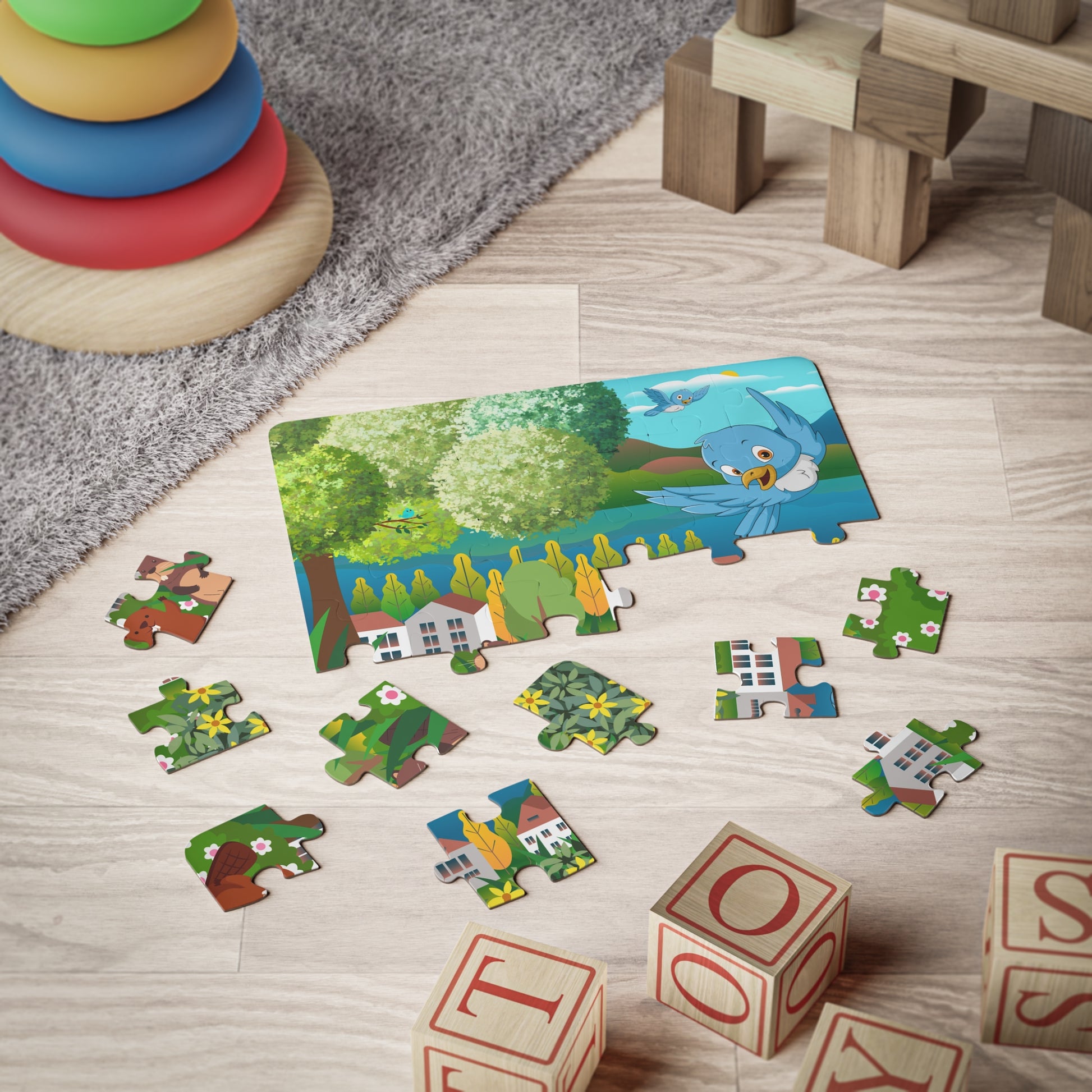 Bluebirds and Beavers Kids' Jigsaw Puzzle, 30-Piece - Ann Malley Staycation Essentials