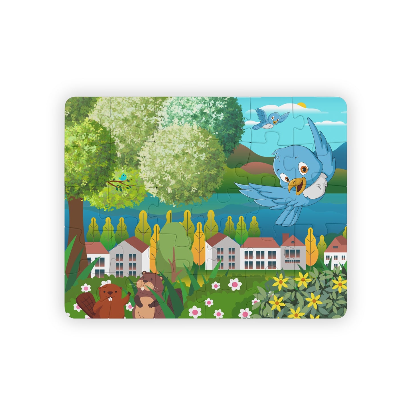 Bluebirds and Beavers Kids' Jigsaw Puzzle, 30-Piece - Ann Malley Staycation Essentials