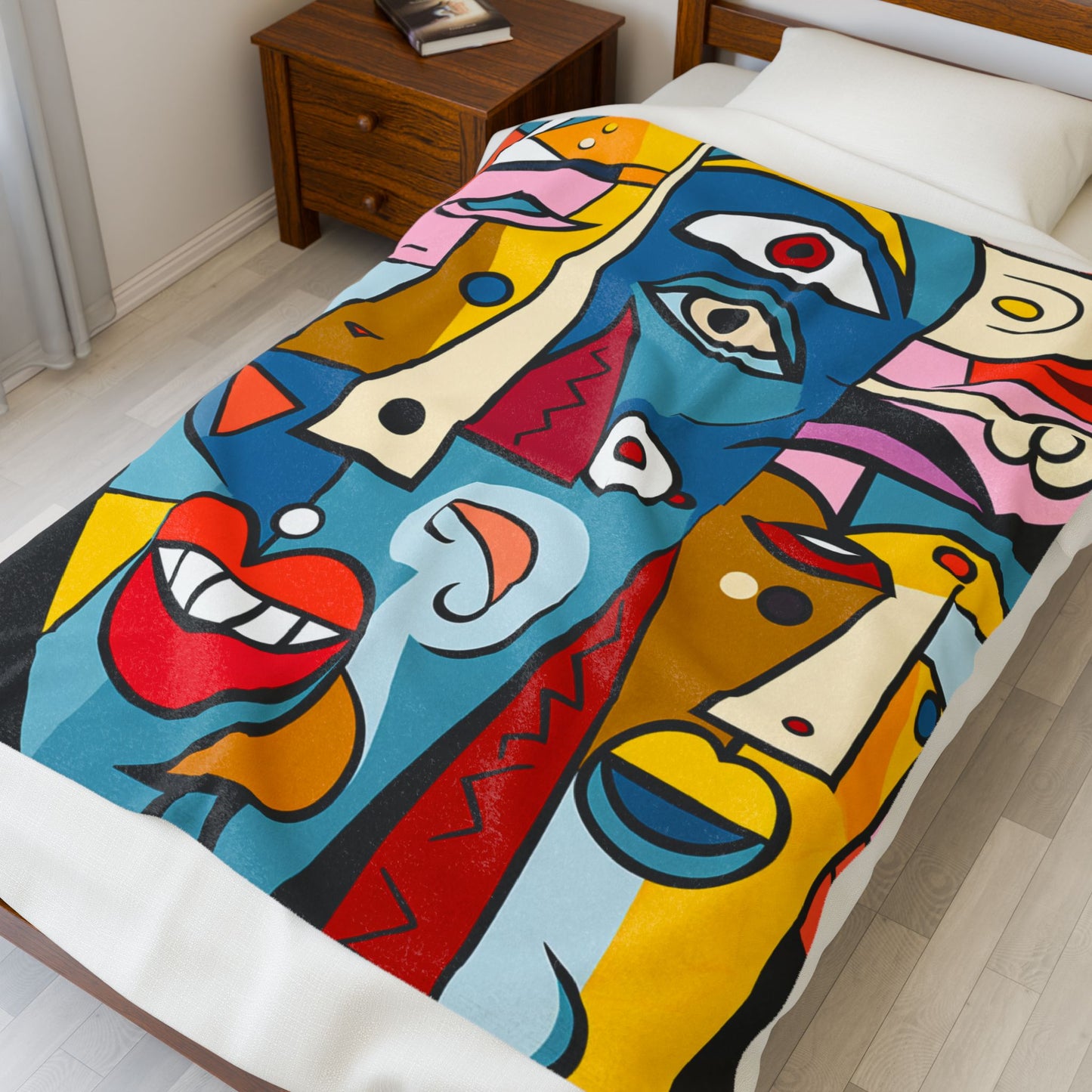 Red Lip, Picasso Inspired, Surreal, Modern Art, Abstract Face Velveteen Plush Blanket - Cozy Art-Inspired Throw for Home Décor