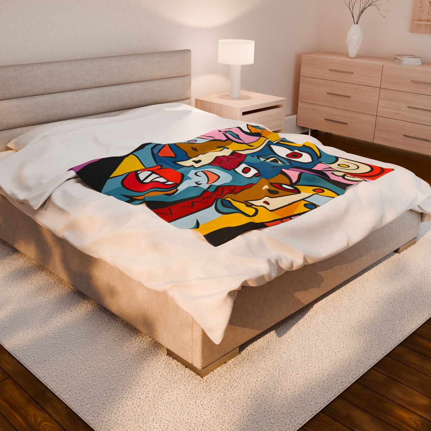 Red Lip, Picasso Inspired, Surreal, Modern Art, Abstract Face Velveteen Plush Blanket - Cozy Art-Inspired Throw for Home Décor