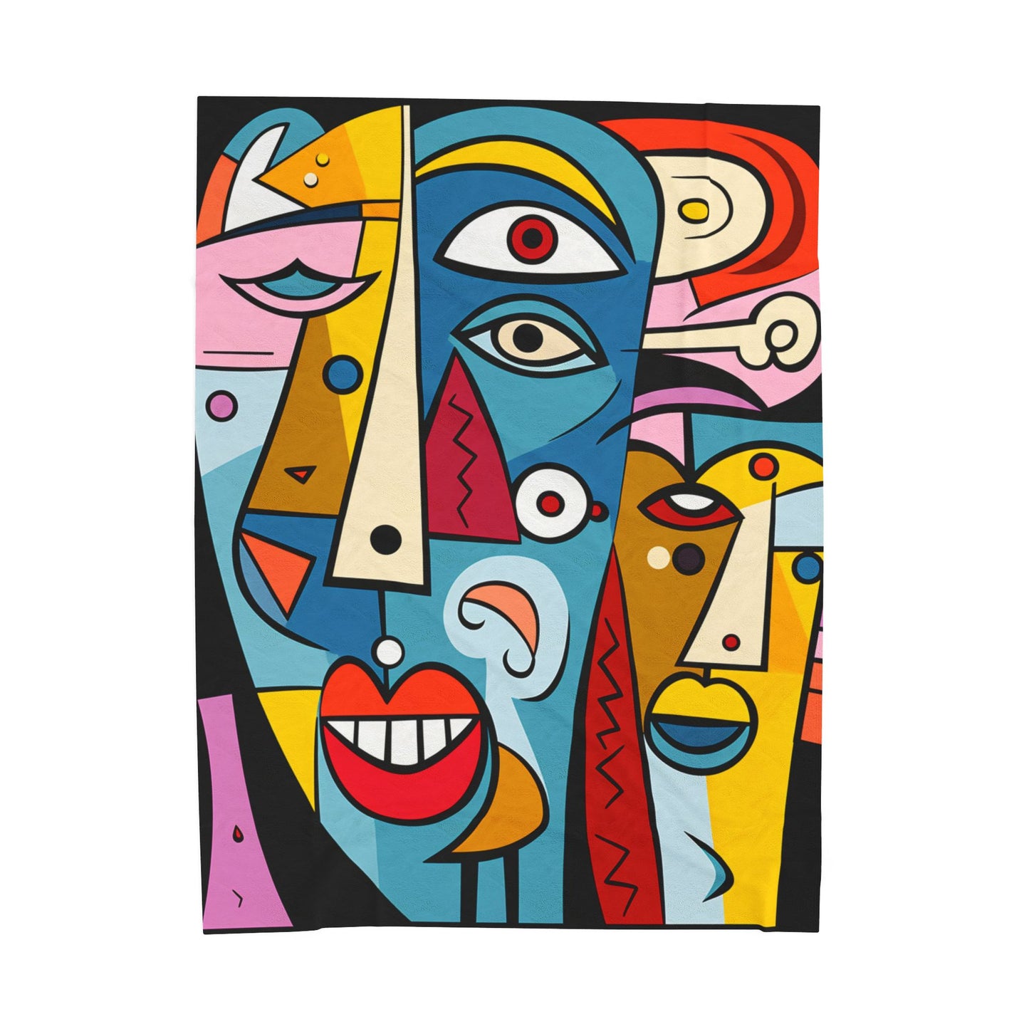 Red Lip, Picasso Inspired, Surreal, Modern Art, Abstract Face Velveteen Plush Blanket - Cozy Art-Inspired Throw for Home Décor