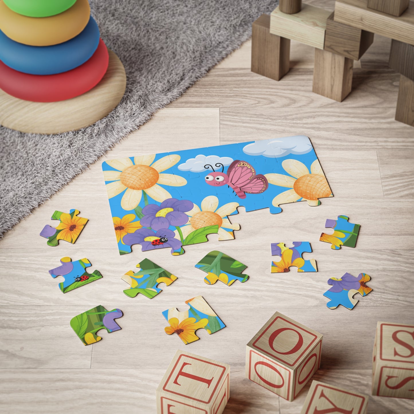 Butterfly & Flowers Kids' Jigsaw Puzzle, 30-Piece - Ann Malley Staycation Essentials